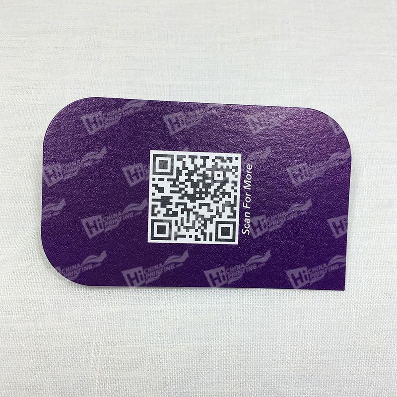 Round Corner Business Cards With Pantone Purple And QR Code Printing